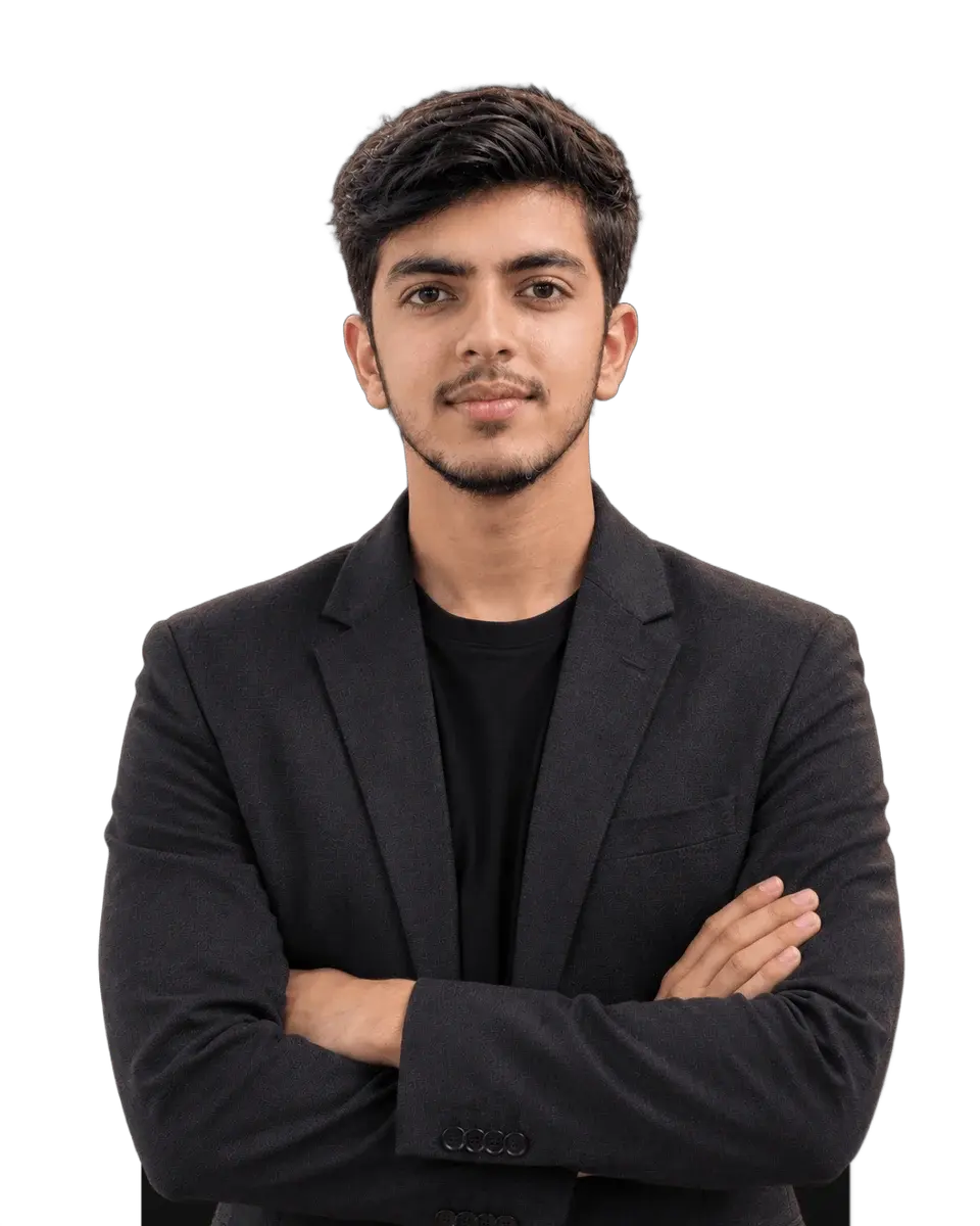 Azan Akram in a charcoal blazer over a black t-shirt