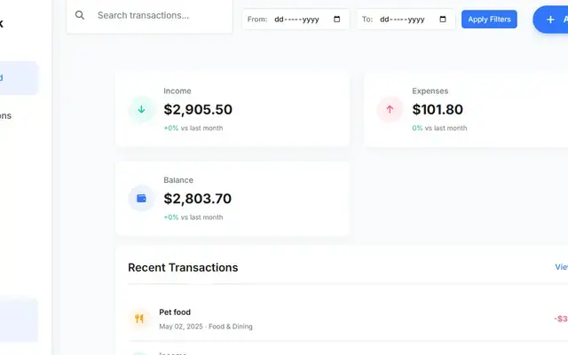 FinTrack screenshot, finance platform with automated expense categorisation and budget forecasting