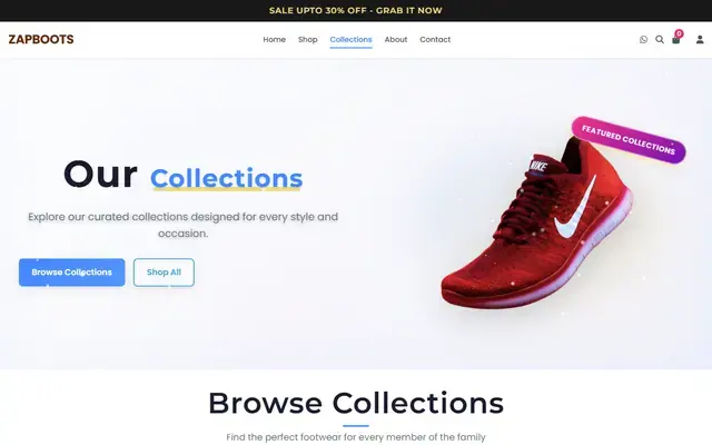 ZapBoots screenshot, e-commerce platform with ai product recommendations and smart inventory